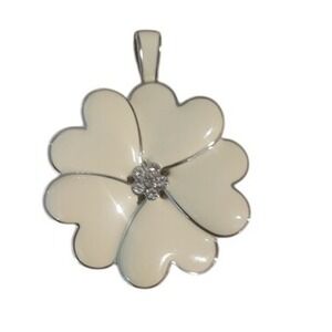 Lia Sophia Flower Pendant White Cream Enamel Silver Tone Floral Necklace Jewelry